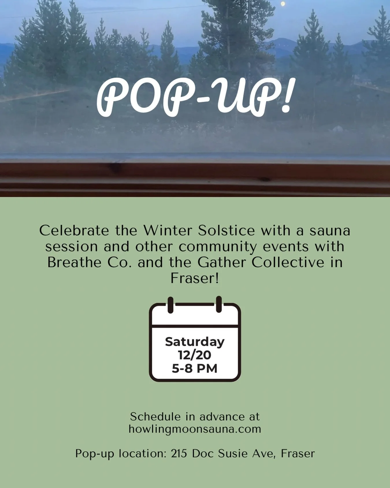 This Winter Solstice, we&rsquo;re combining the magic of Howling Moon Sauna with @breathecostudio&rsquo;s meditation, breathwork, and movement.  Join this amazing community to sweat out the past year, call in what&rsquo;s ahead, and settle into a wee