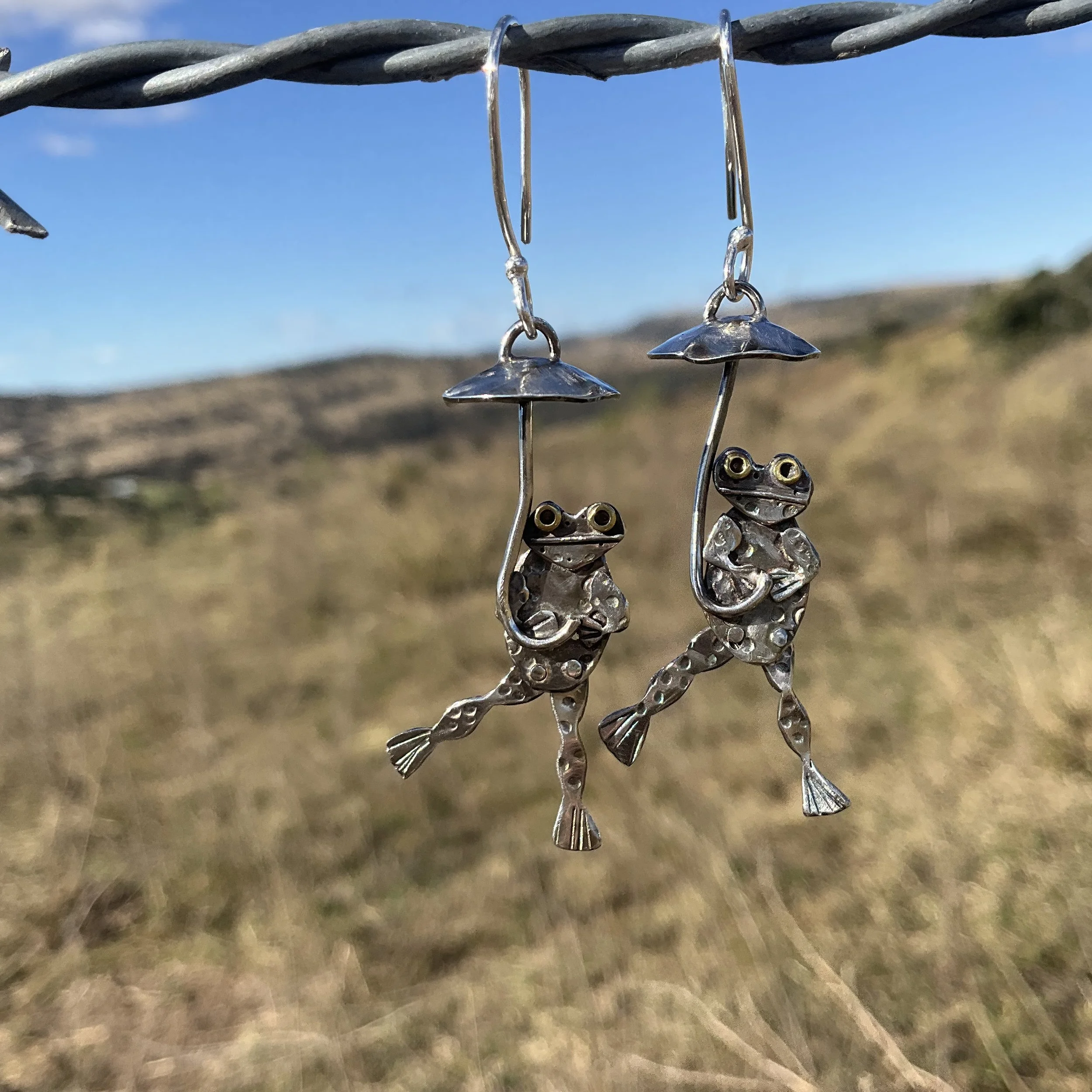 Frogs with Umbrellas Kinetic Earrings
