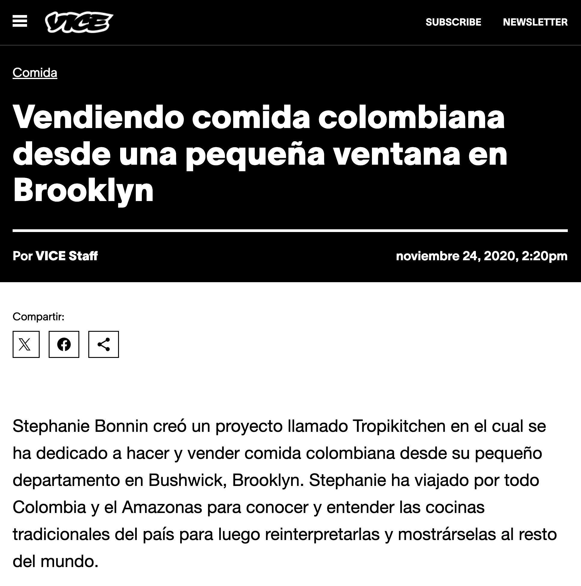 Vendiendo comida colombiana desde una pequeña ventana en Brooklyn