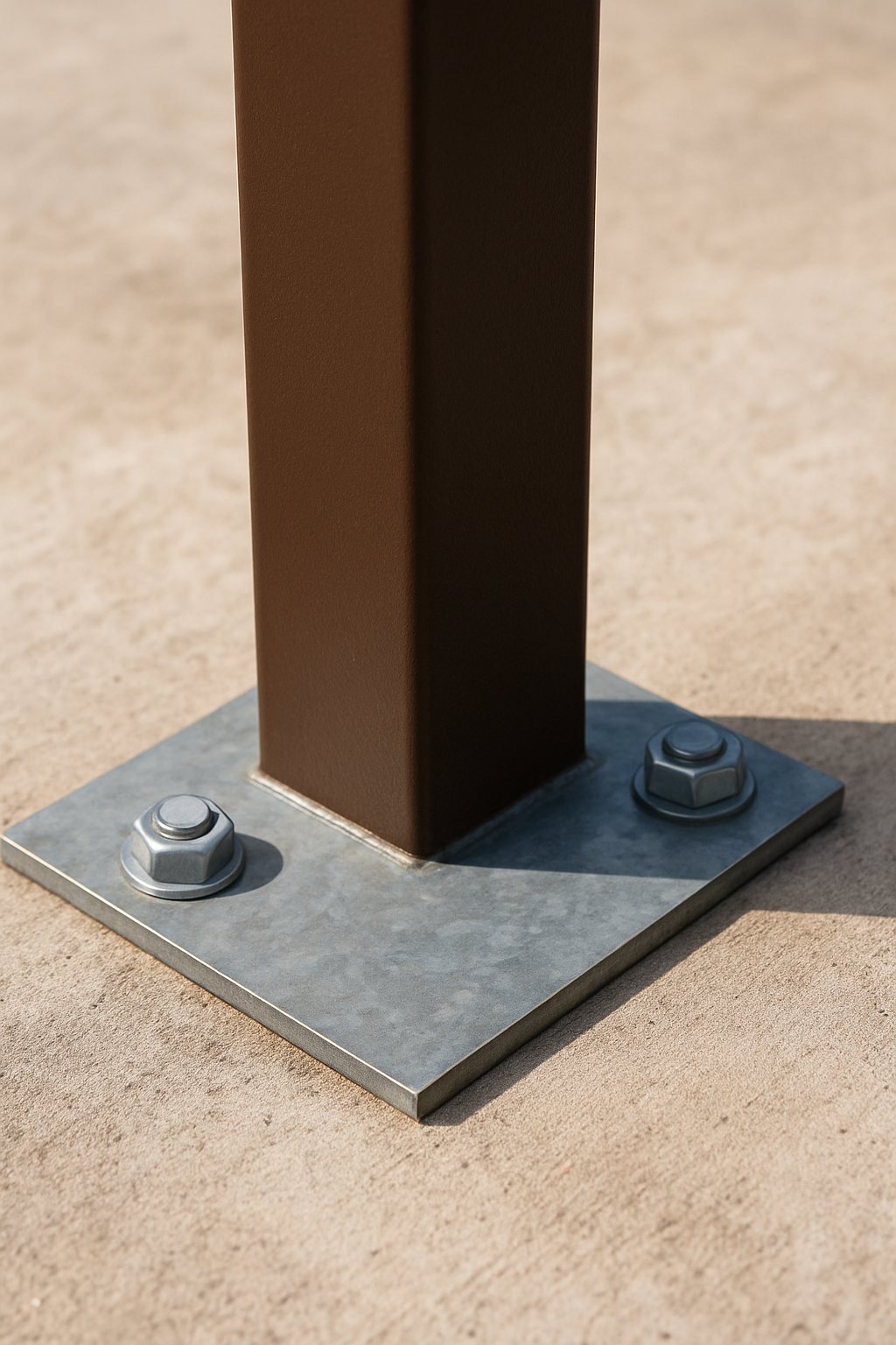 Wide base plate with exposed fasteners.