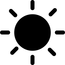 Black sun icon with rays on a white background.