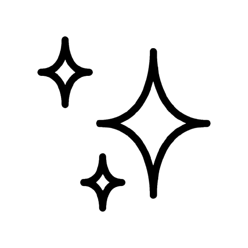 Black and white sparkle icon with three stars of varying sizes