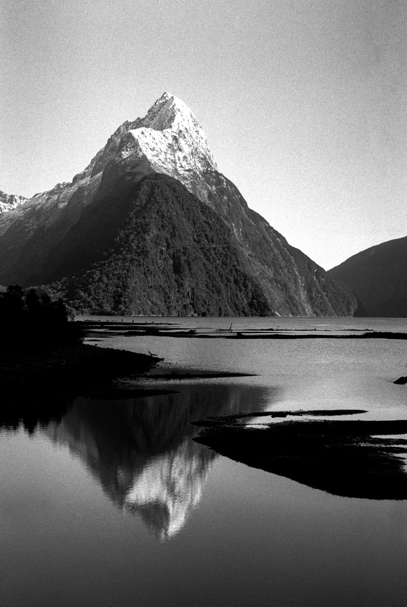 Black and white image of the mountain range