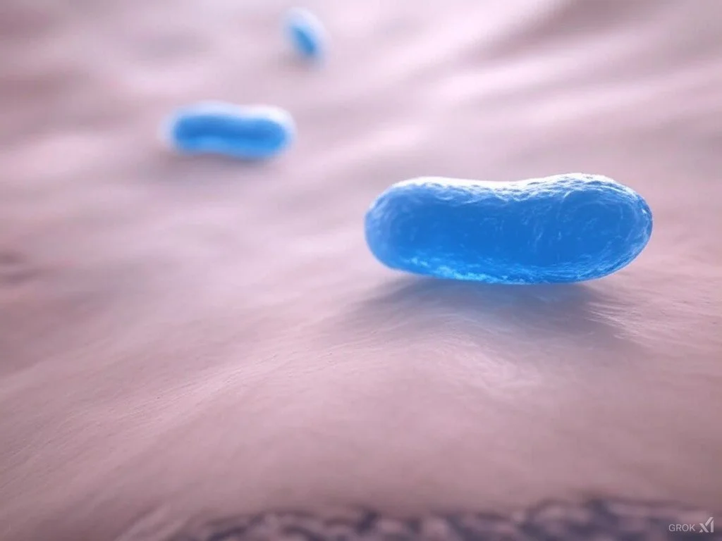 Illustration of blue bacteria on a surface