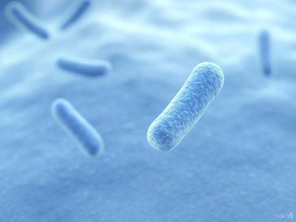 Close-up of rod-shaped bacteria on a blue background