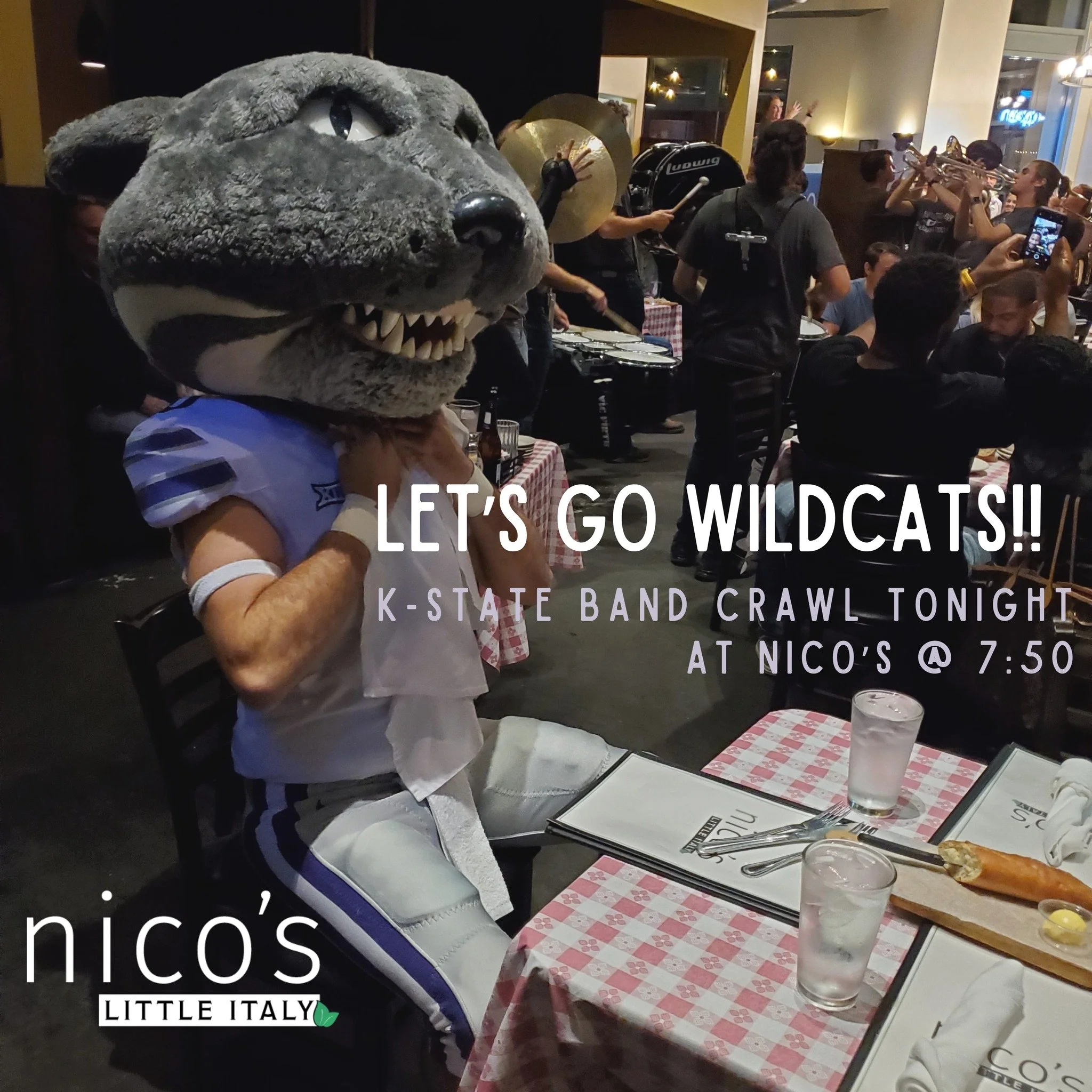 Kickoff your weekend with dinner at Nico's Little Italy tonight and catch Willie and the KSU Band around 7:50 tonight!
