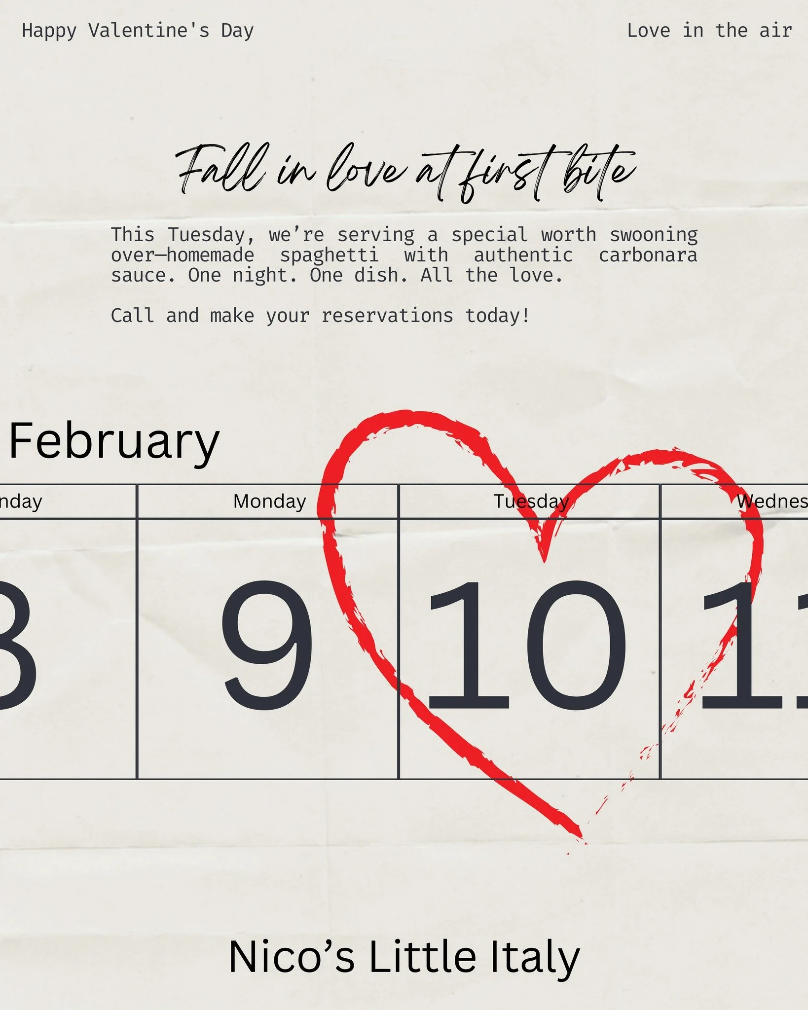 We&rsquo;ve decided to open this Tuesday for something truly special&mdash;homemade carbonara made with from-scratch pasta.

We&rsquo;ll be offering our full menu, but this dish is our way of going above and beyond&mdash;sharing the kind of food that