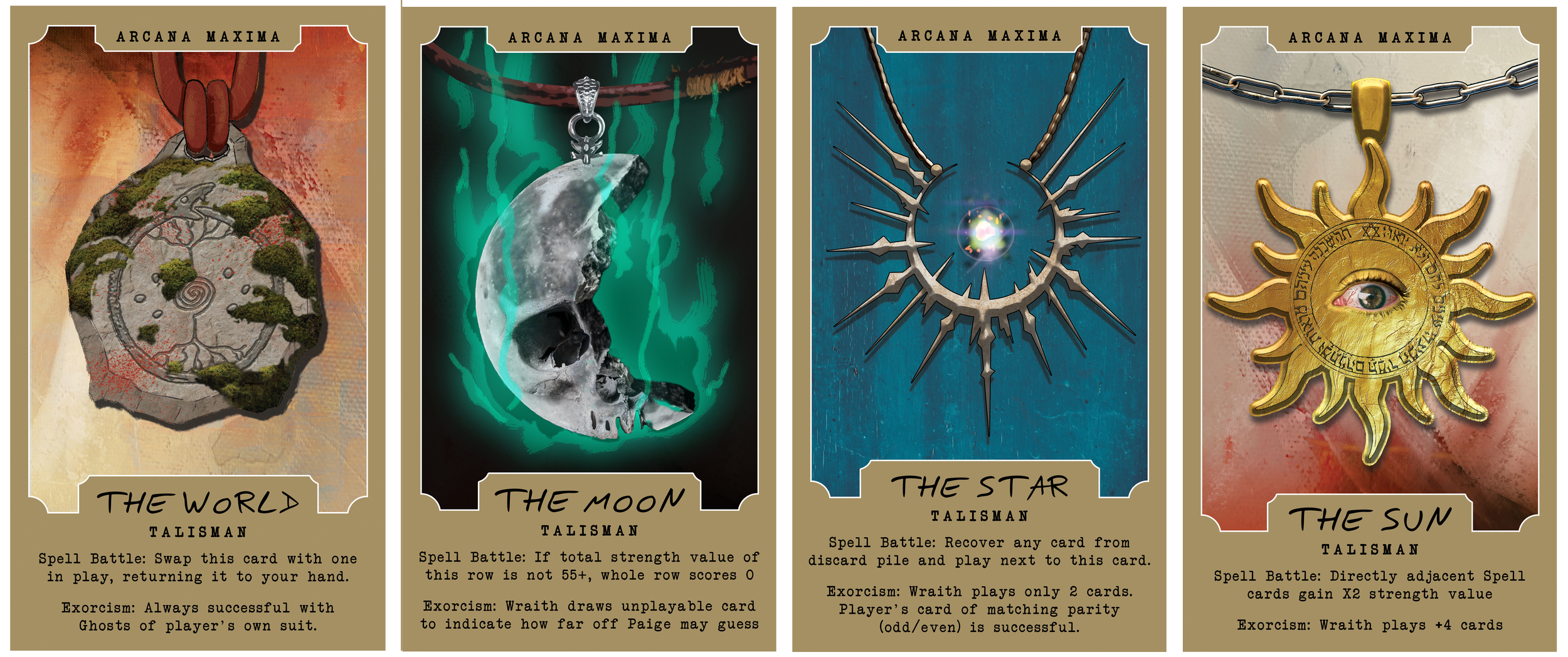 Game cards - artwork and design for "Arcana Maxima: Tower of Woe" horror-themed tabletop game based on Tarot cards
