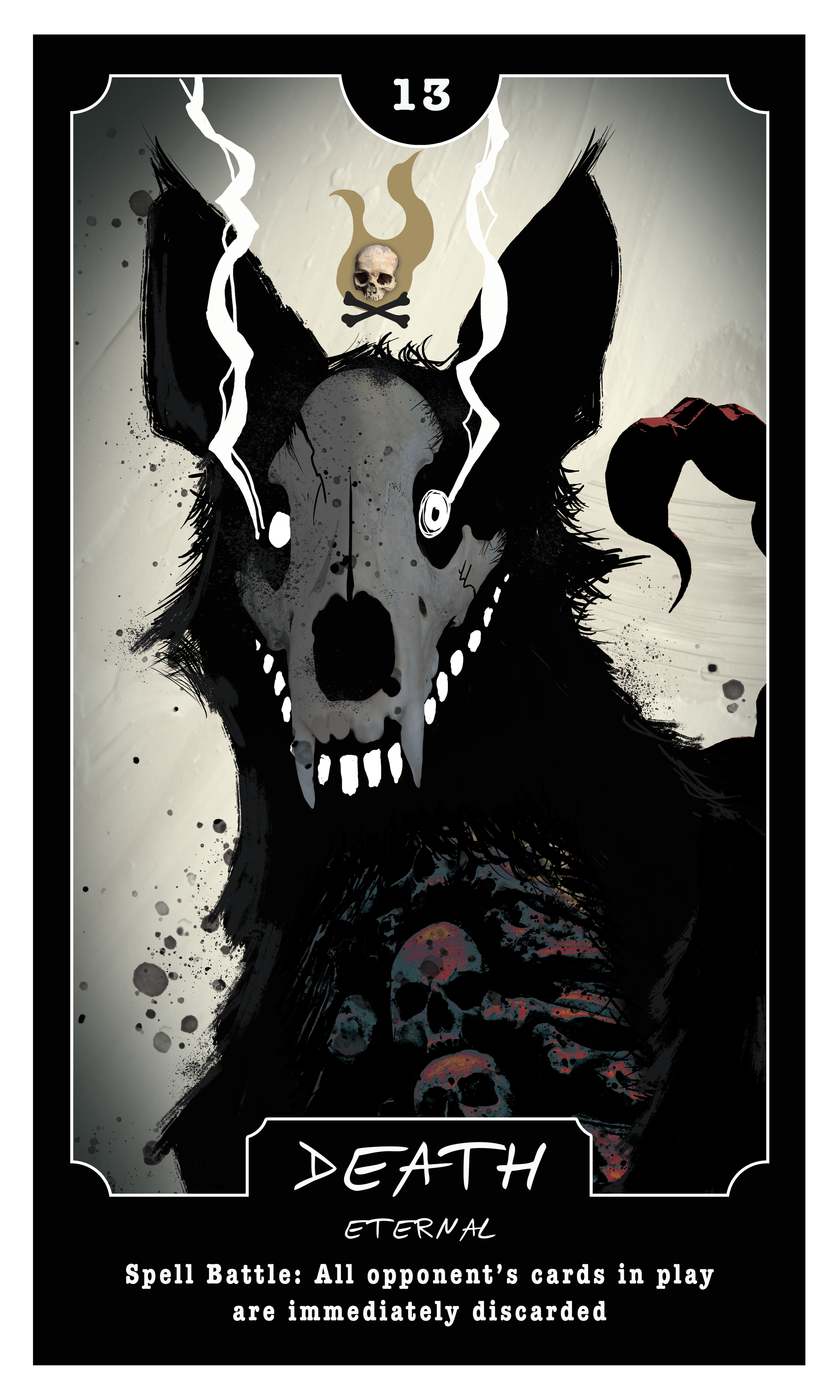 Game card - artwork and design for "Arcana Maxima: Tower of Woe" horror-themed tabletop game based on Tarot cards