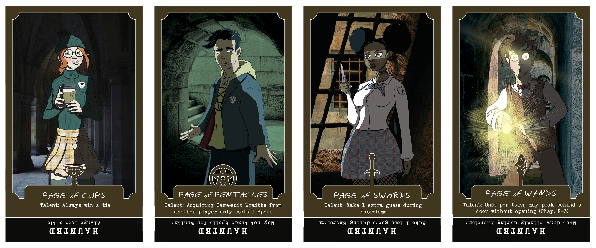 Game cards - artwork and design for "Arcana Maxima: Tower of Woe" horror-themed tabletop game based on Tarot cards