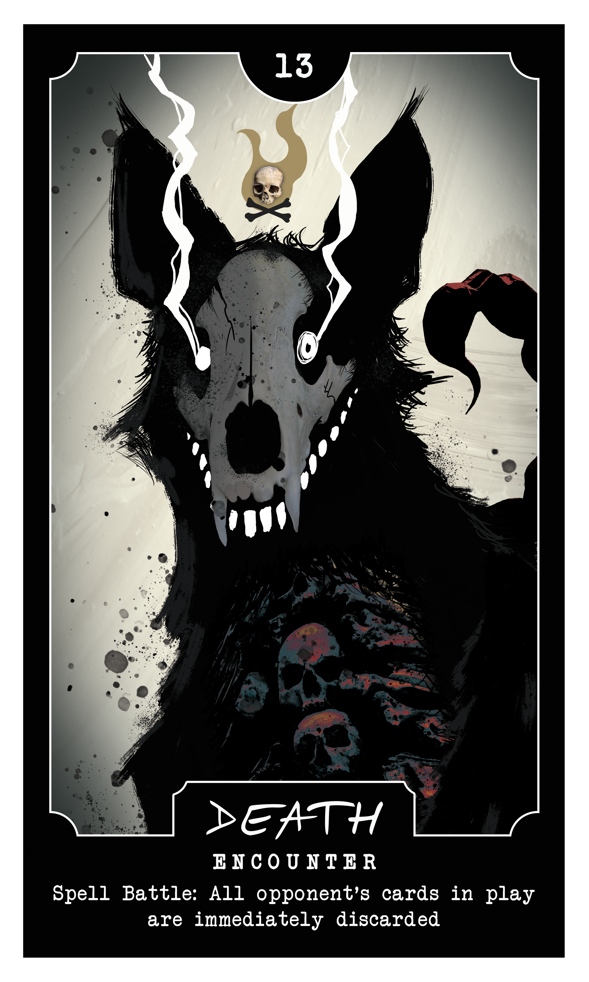Game card - artwork and design for "Arcana Maxima: Tower of Woe" horror-themed tabletop game based on Tarot cards