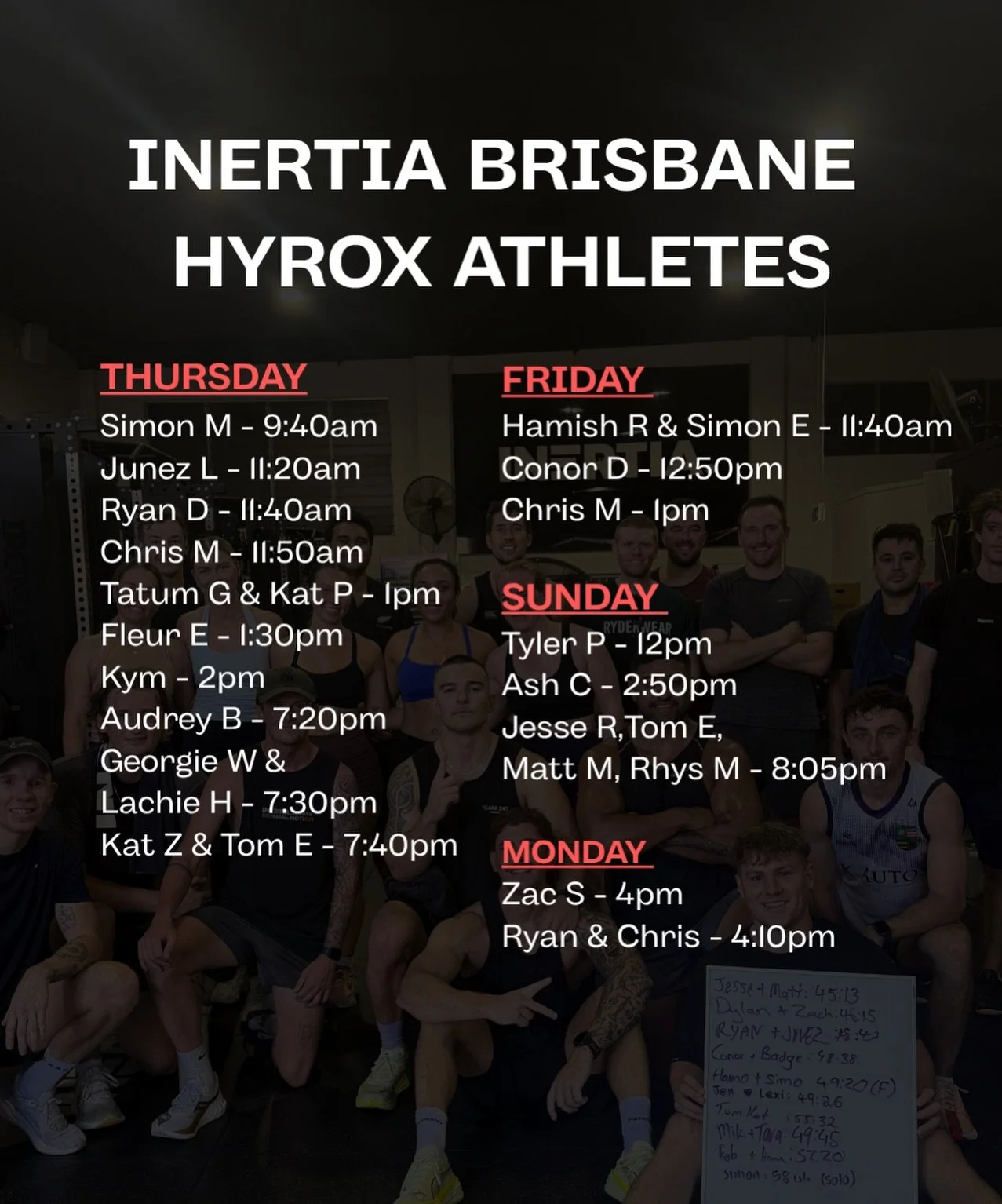 OUR INERTIA HYROX BRISBANE ATHLETES 🔥🔥🔥 

This week from Thursday - Monday, we have a massive amount of Inertia members competing in Hyrox Brisbane 2026! 

It&rsquo;s amazing to see so many of our members and coaches ripping in and pushing themsel