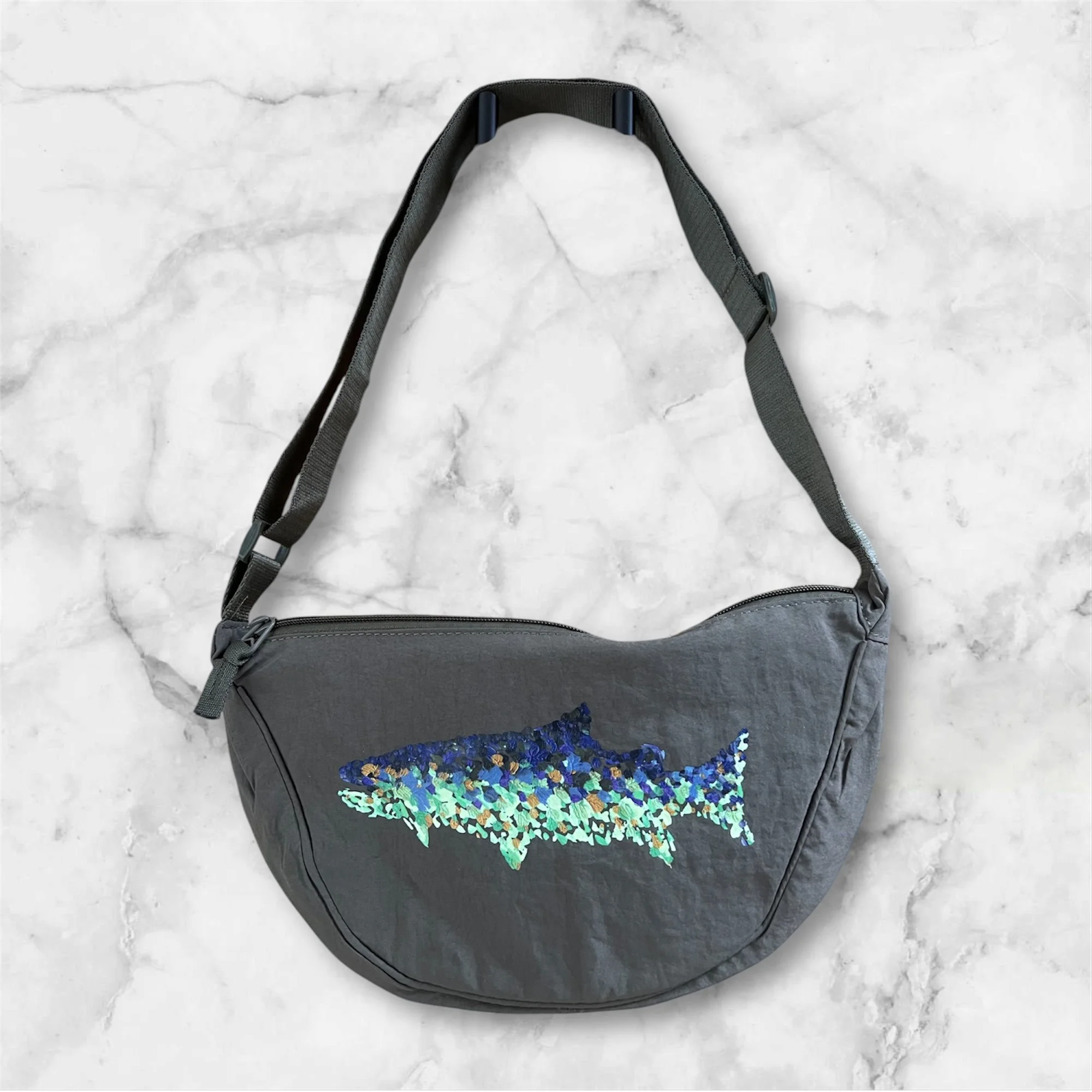 Sling Bag Army Green with Purple Fish.JPG