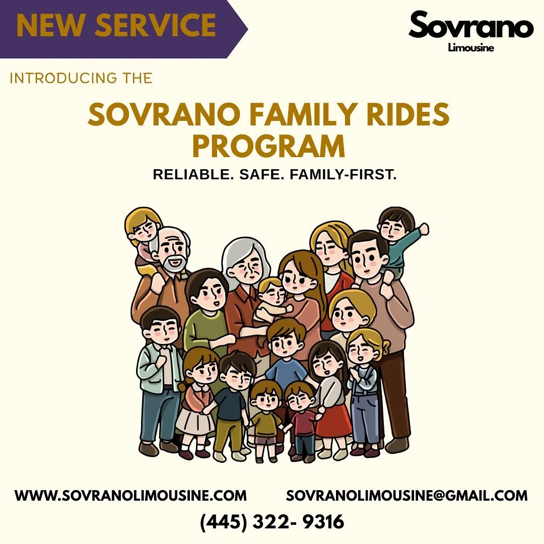 🚘 Introducing: The Sovrano Family Rides Program 👨&zwj;👩&zwj;👧&zwj;👦

Your family deserves comfort, safety, and reliability &mdash; now they can have it every ride.

With our new Sovrano Family Rides Program, you can schedule consistent limousine