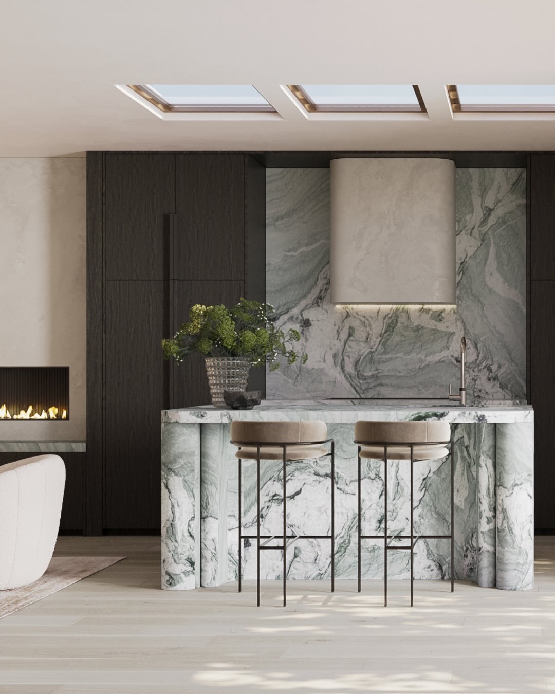 Casa Silente.

A considered balance between darker joinery and natural light.
Allowing the stone to ground the space, while keeping the overall feeling calm and open.