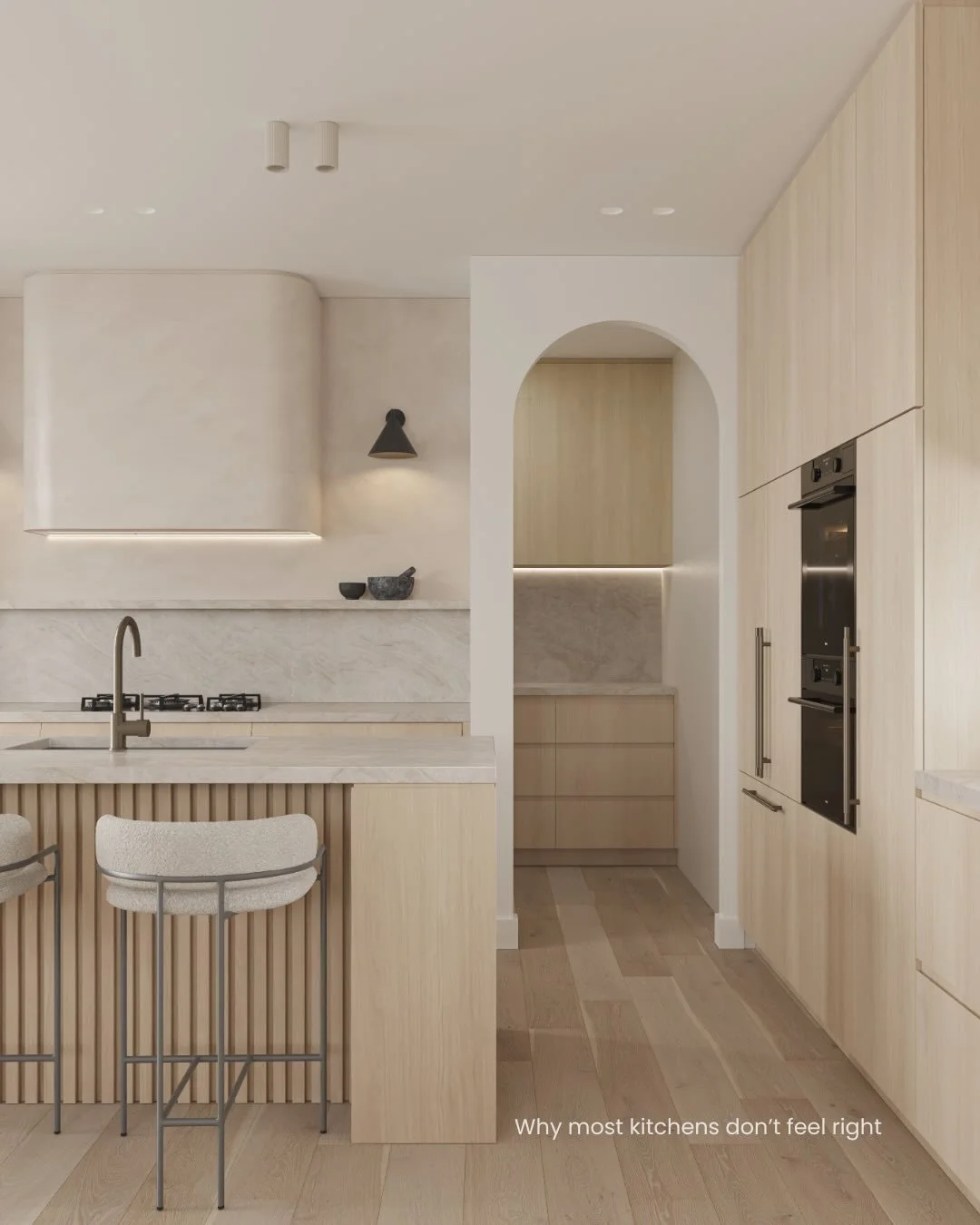 Most kitchens don&rsquo;t feel right because too much is fighting for attention. 

With Casa Soleto, the focus was on creating a space that felt warm, calm and easy to live in. Natural stone and soft timber elements were used throughout the kitchen t
