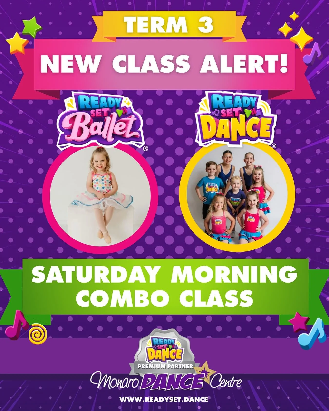 🌈NEW CLASS ALERT!🥳

Due to popular demand, we&rsquo;re adding a brand new Ready Set Dance Saturday morning combo class for our littlest stars! 🌟 

🌈 Ready Set Ballet + Ready Set Dance Combo
⭐️ Saturdays, 9:15am &ndash; 10:15am
⭐️ Ages 3&ndash;5 y