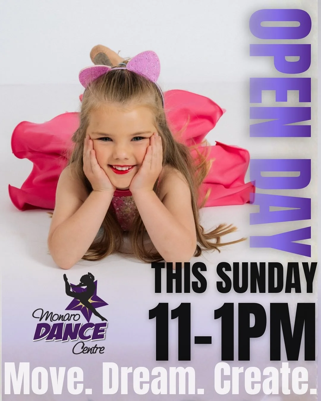 ✨ MDC Open Day ✨

Sunday 1 Feb | 11:00am&ndash;1:00pm

We&rsquo;re opening the studio doors at Monaro Dance Centre this Sunday and would love to welcome new &amp; existing families 💜

💜 Open Day | 11&ndash;1pm
&bull; Meet our teaching team
&bull; A