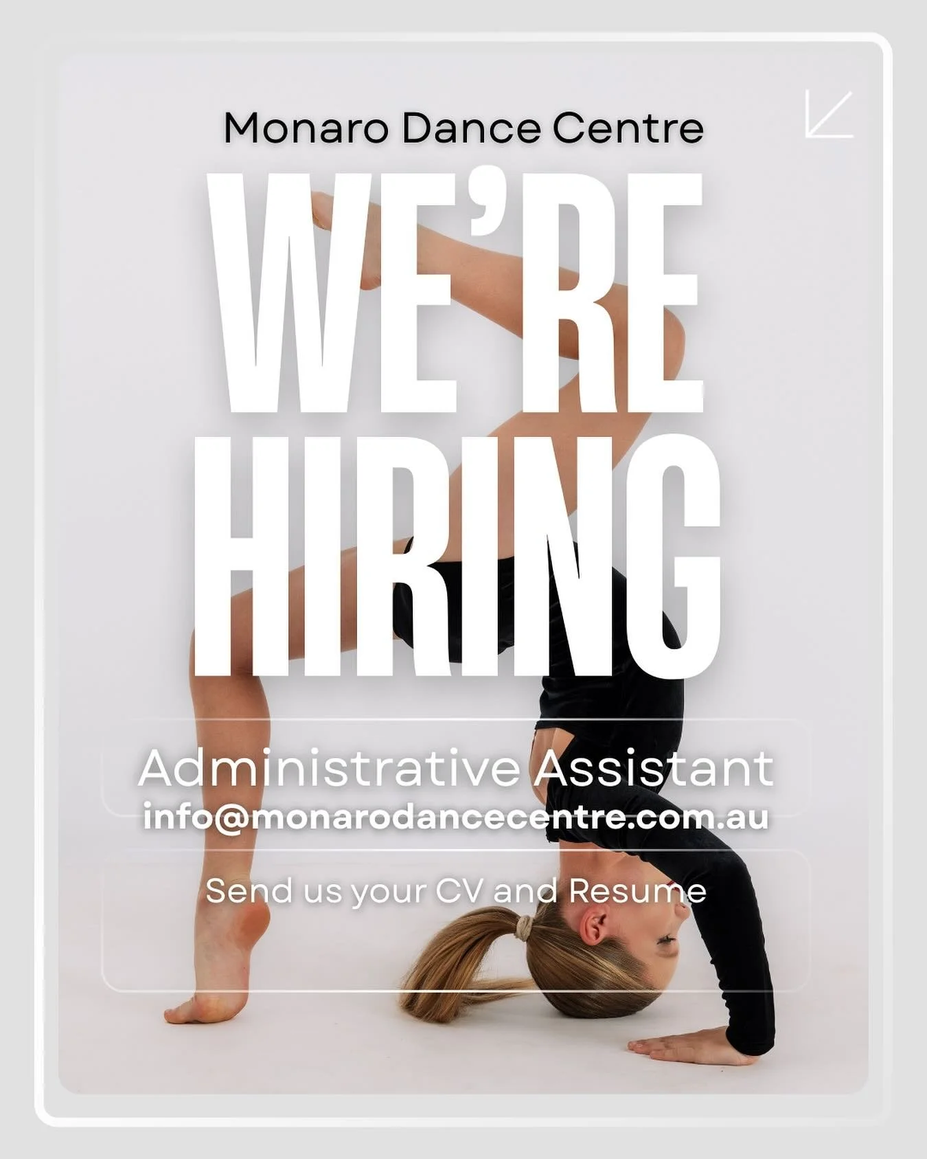 💜 We&rsquo;re Hiring!

Monaro Dance Centre is looking for an organised, friendly and proactive Front Desk &amp; Administrative Assistant Superstar to join our team!

This role will support the daily running of the studio through front desk customer 
