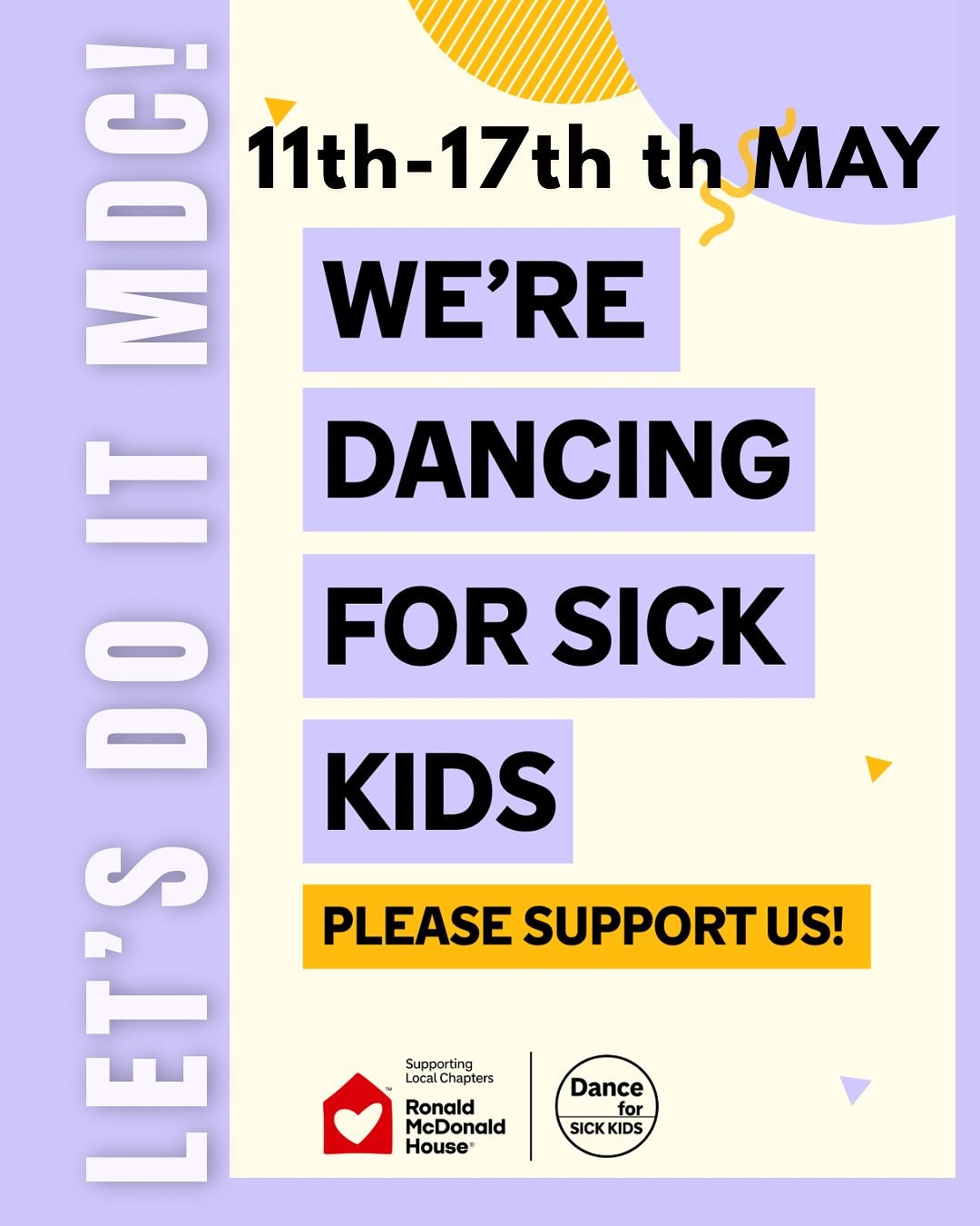 💜 LET&rsquo;S DO THIS, MDC! 💜

From May 11th&ndash;17th, we&rsquo;re dancing for something bigger than ourselves&hellip;
✨ Dance for Sick Kids ✨

Our students will be dancing, counting their minutes, and raising funds to support families through Ro
