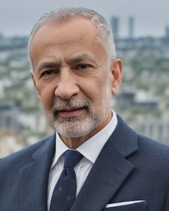 dr. Mitch Javidi Portrait of a man in a suit and tie with a cityscape background.