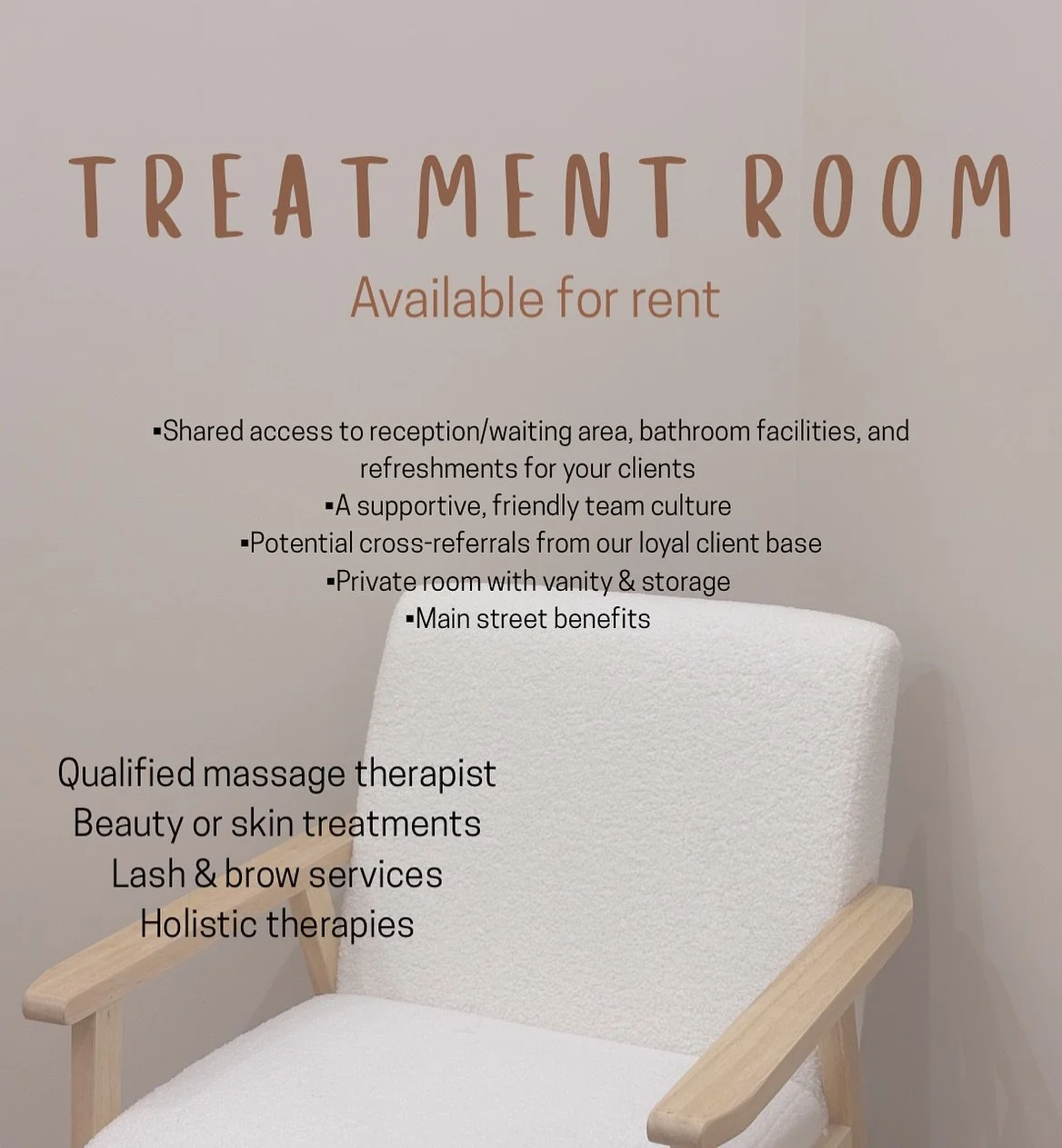 🧖&zwj;♀️Run! Don&rsquo;t walk🧖&zwj;♀️
Are you a massage therapist, beauty therapist, or wellness practitioner looking for a space to call your own?

We currently have a beautiful spare room available for rent inside our boutique hair spa. It&rsquo;