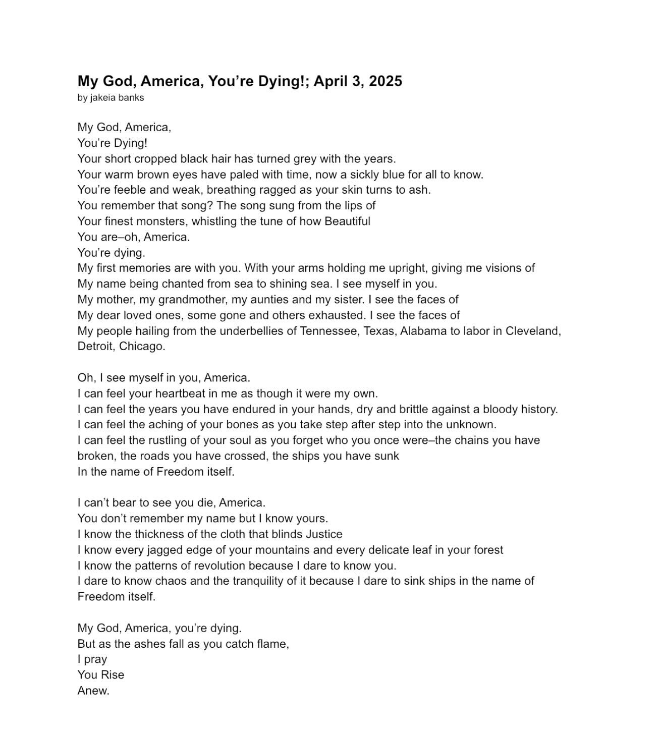 In the name of Freedom itself. My God, America, You&rsquo;re Dying!; April 3rd, 2025