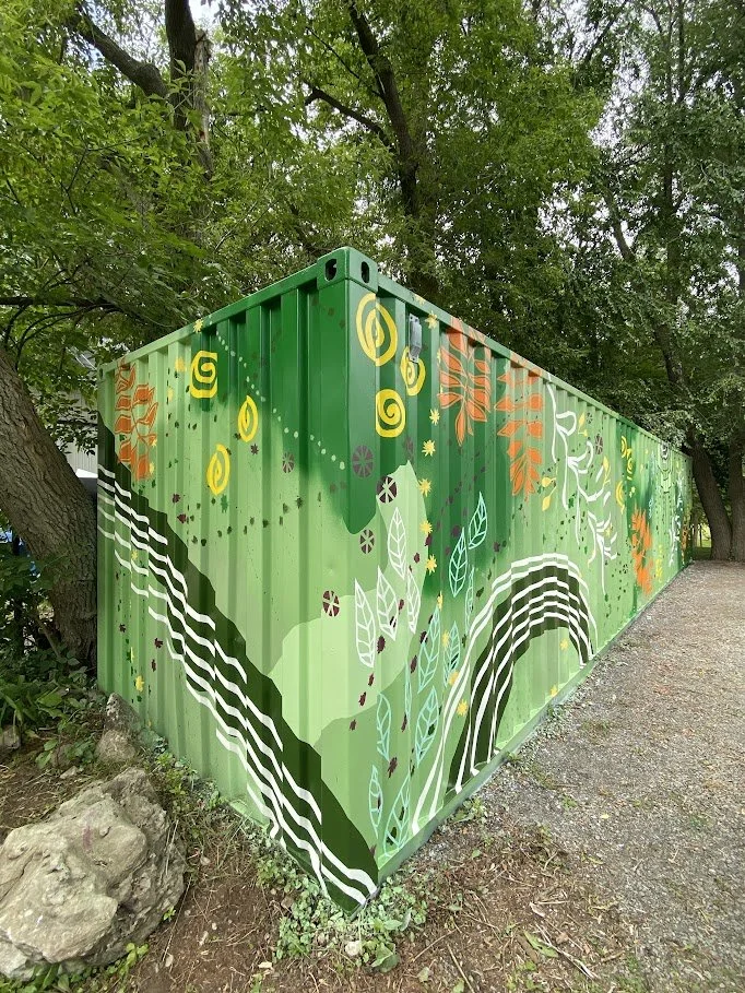  Shipping container mural, commissioned for my aunt Colleen’s flower shop, Hidden Garden Floral Designs in Westport, Ontario.  2023 