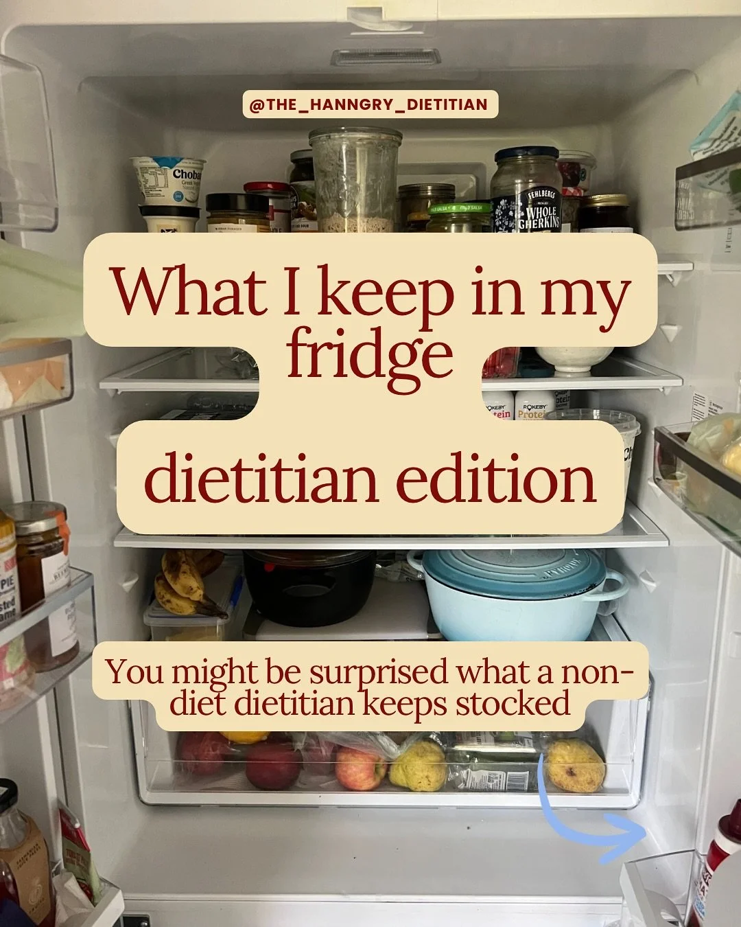 What&rsquo;s in a (non-diet) dietitian&rsquo;s fridge 👀 

Are you a chocolate in fridge house??