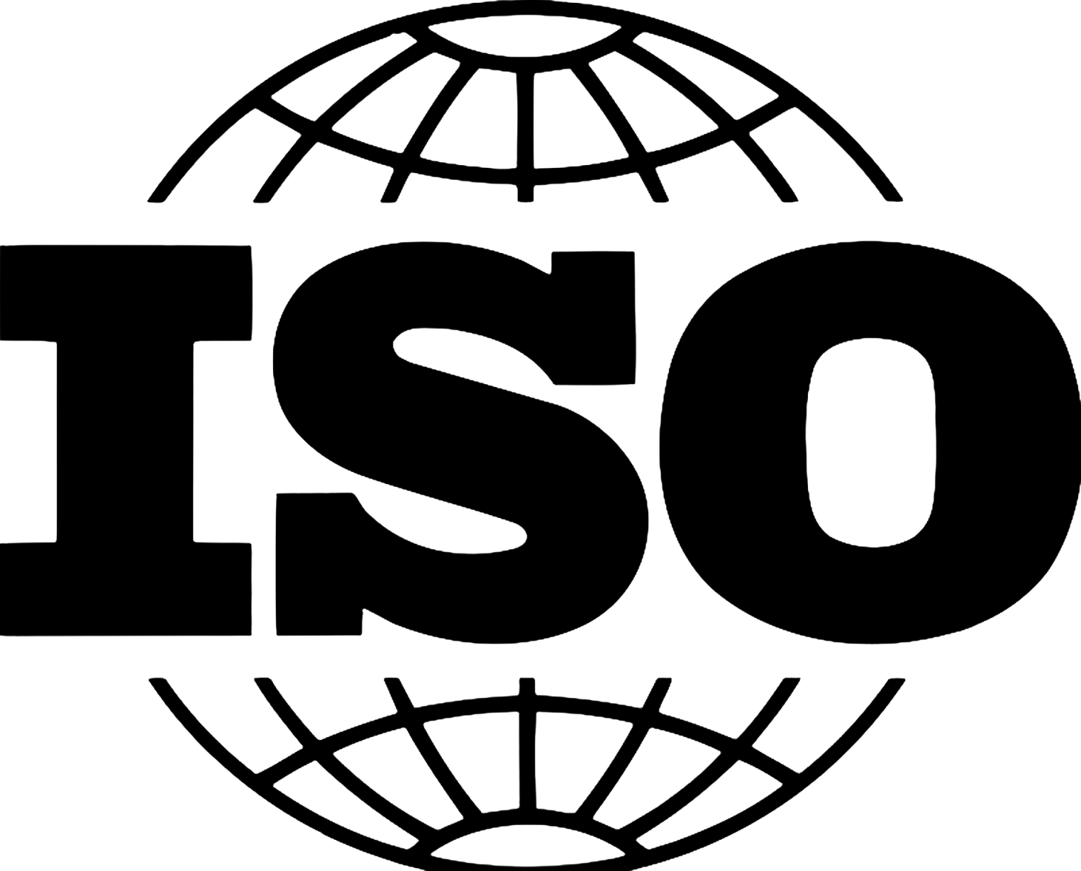 The image features a black icon with a globe at the bottom, a pair of hands holding an atom, and a shield with a check mark, along with the text "ISO".