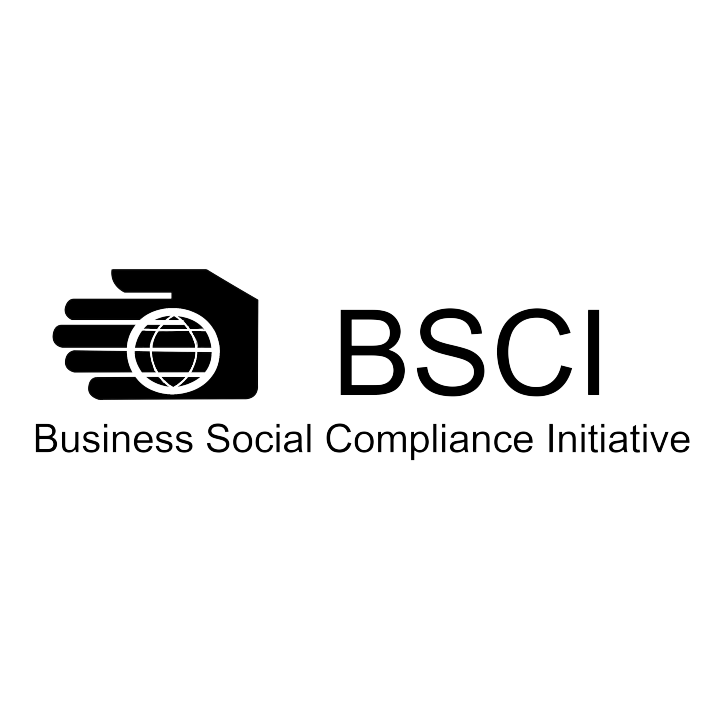 Logo of Business Social Compliance Initiative (BSCI) featuring a globe within a stylized hand and the text 'BSCI' and 'Business Social Compliance Initiative'.