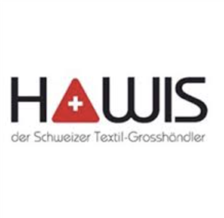 Logo for HAUS, the Swiss textile wholesaler, featuring the word 'HAUS' with a red triangle containing a white cross as the letter 'A', and the tagline in German beneath.