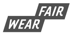 Graphic with the words 'Fair Wear' on stylized banners.