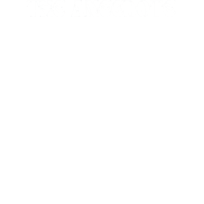 Book cover of 'The Anecdote' with a black background and decorative white serif text at the top.