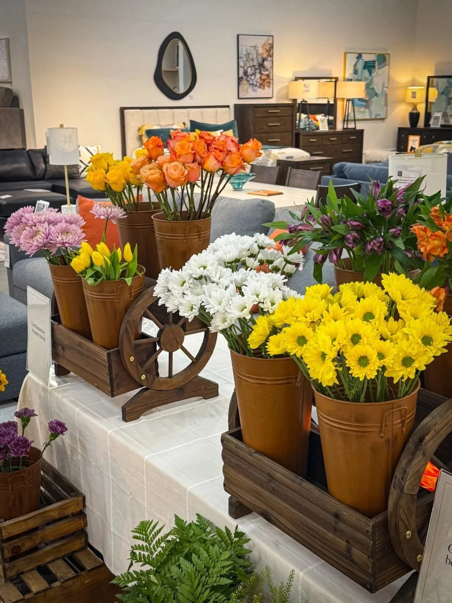 Indoor Bloom Bar at a furniture store with fresh flowers on display