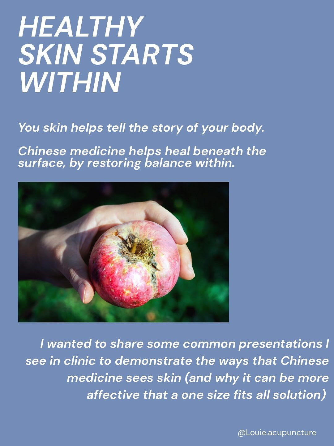 I say this every week but this is truly one of my favourite areas to work in!! The diversity of treatments available for skin conditions in Chinese medicine is huge (especially when you compare it to its mainstream medicine counterparts). 

My blog t