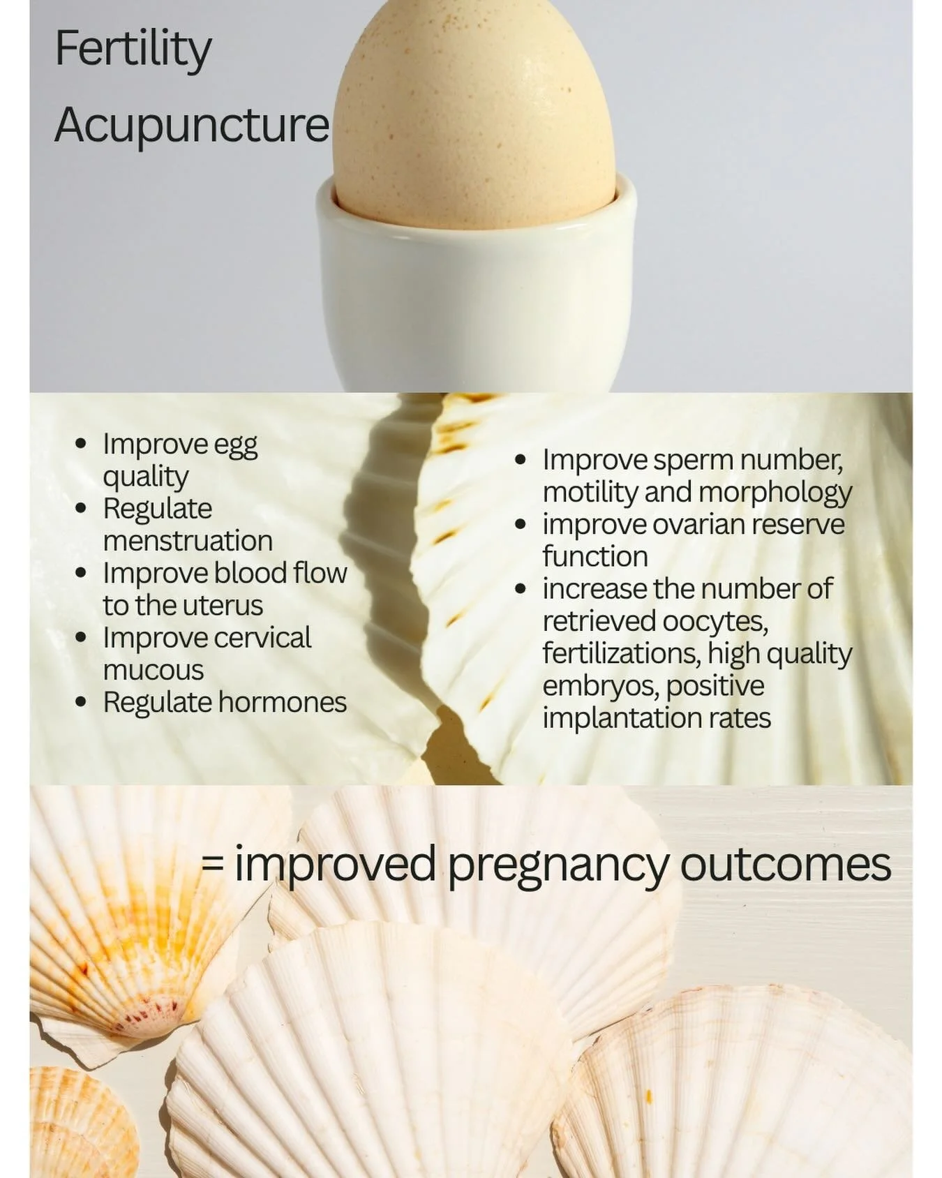 This is how we do it! 

Acupuncture has been used for thousands of years to help people conceive. Modern research is just confirming how it&rsquo;s done! 

These are all of the benefits that modern research has demonstrated come with fertility acupun