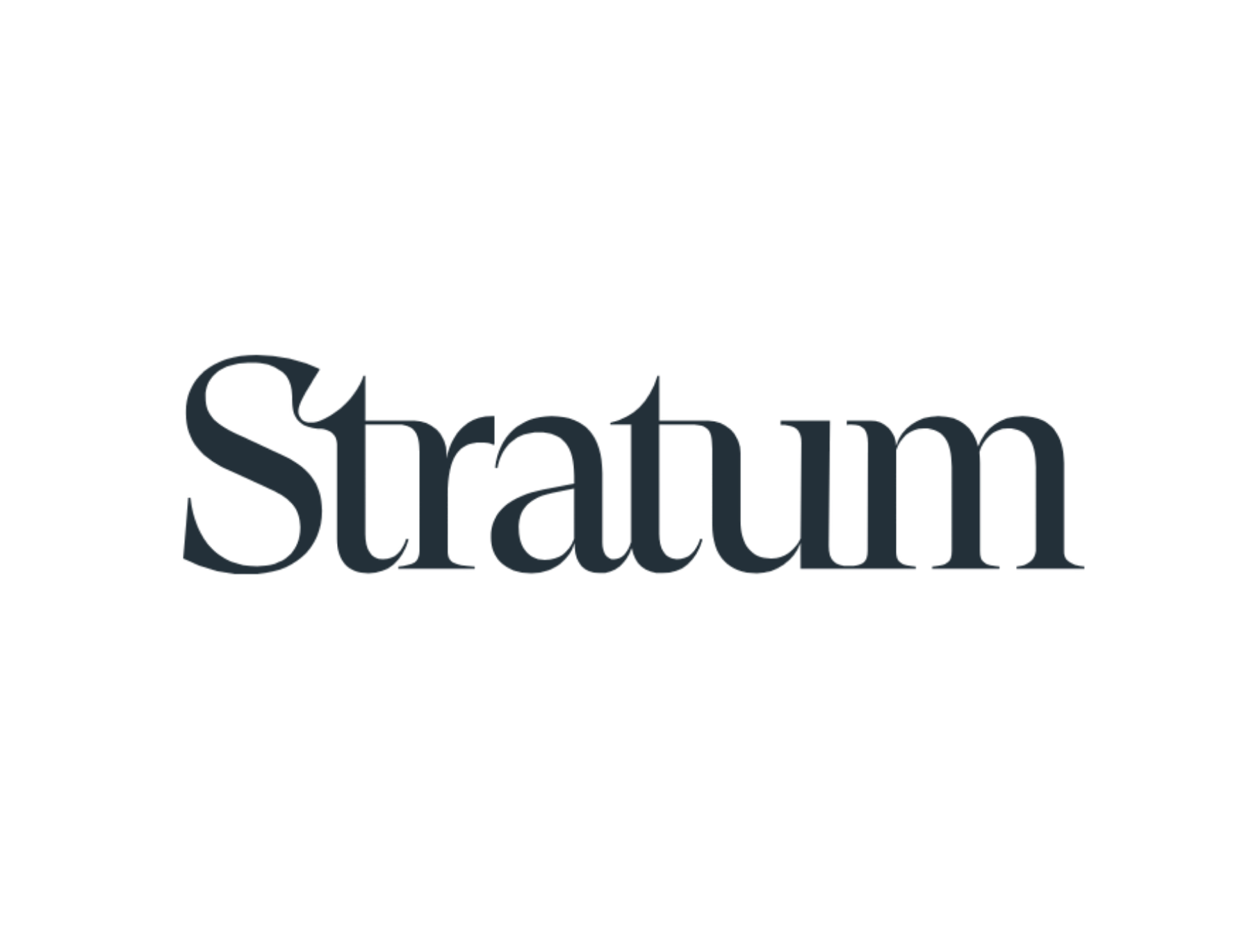 A black background with the word 'Stratum' in large, dark blue letters.
