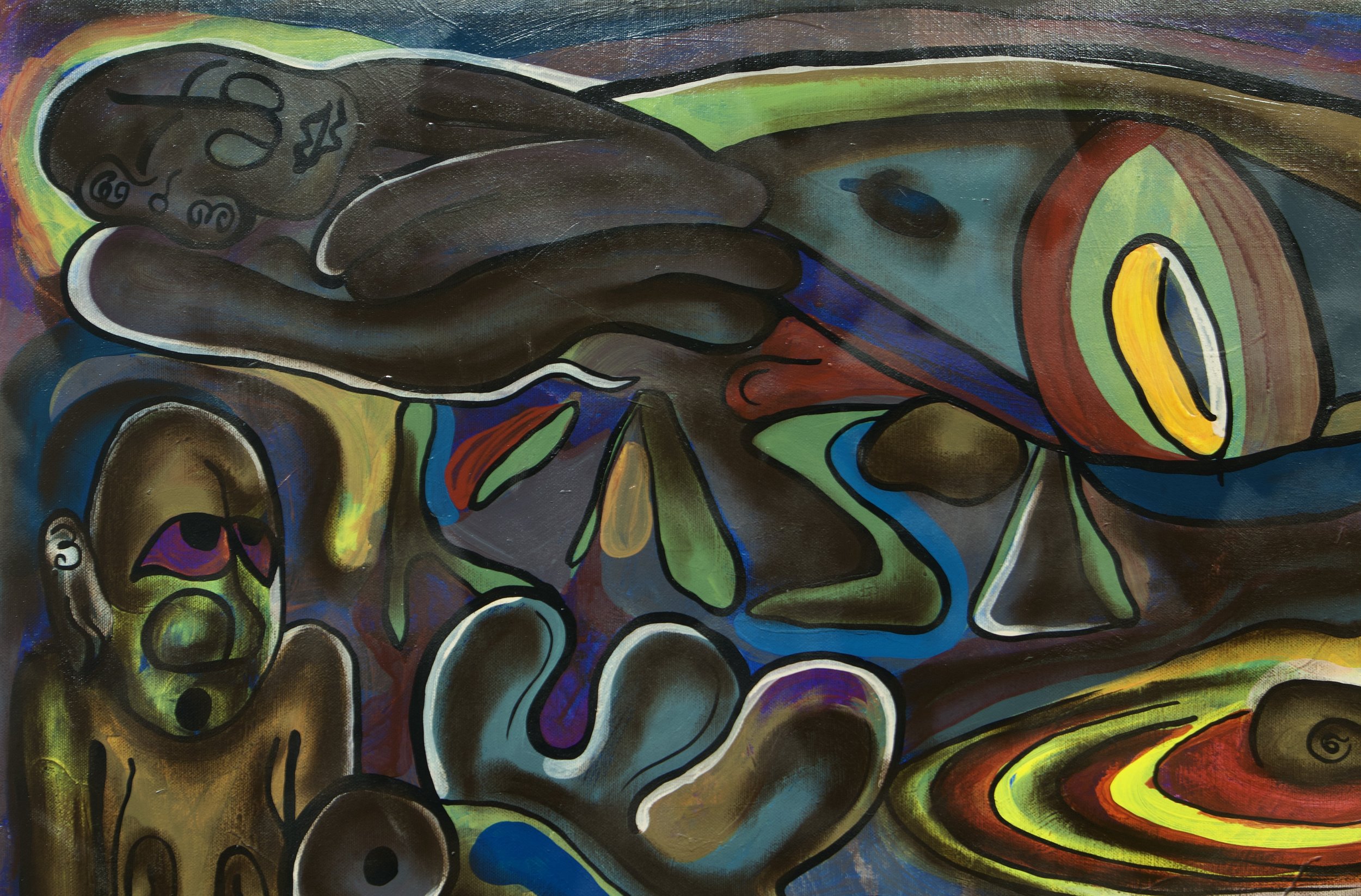 HWEHWE / 
STUDY: inner research.


MATERIALS:
Canvas, Acrylic, Charcoal, Ink, Varnish /
3 ft H x 4 ft W /
2025