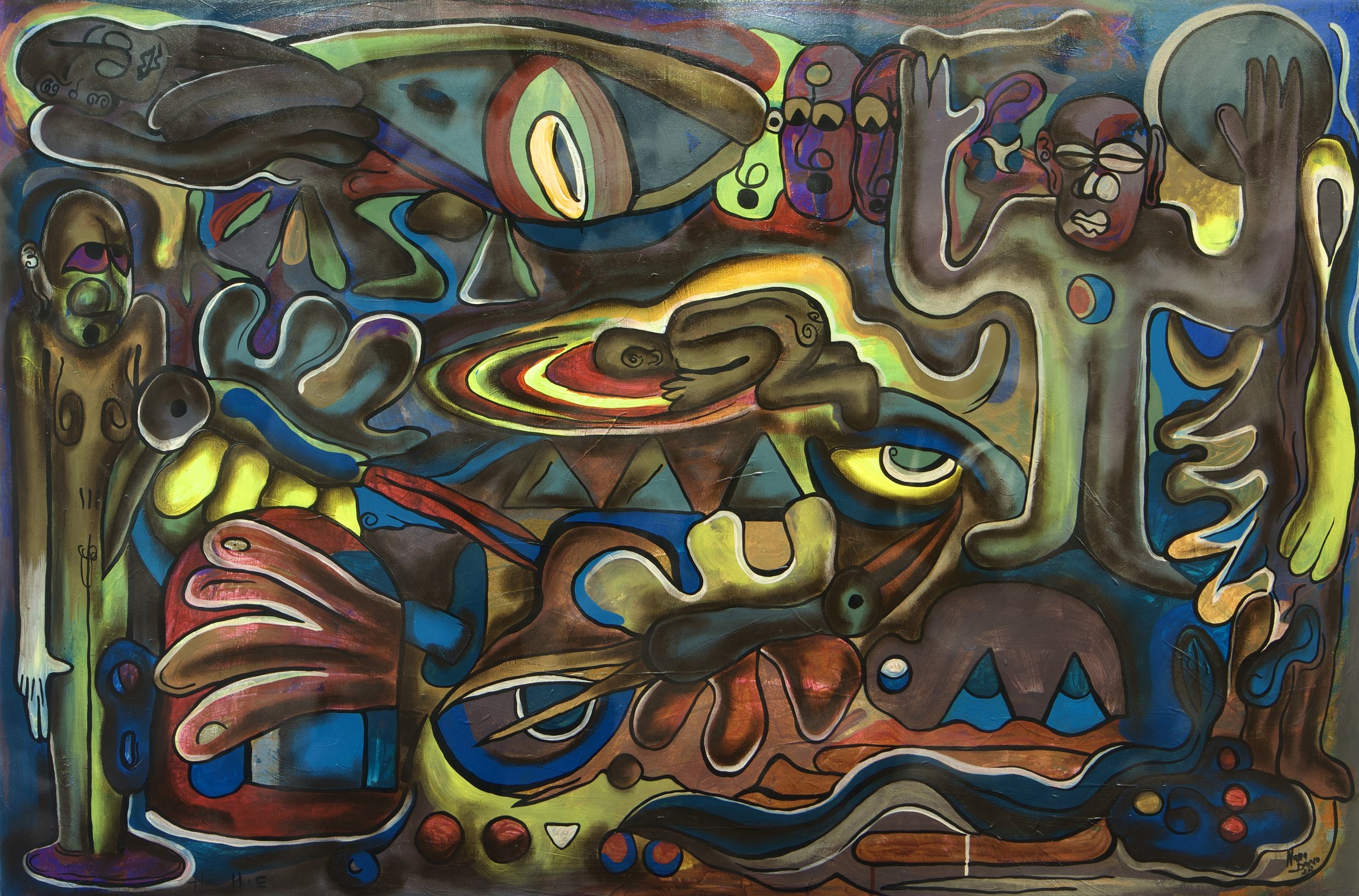 HWEHWE / 
STUDY: inner research.


MATERIALS:
Canvas, Acrylic, Charcoal, Ink, Varnish /
3 ft H x 4 ft W /
2025