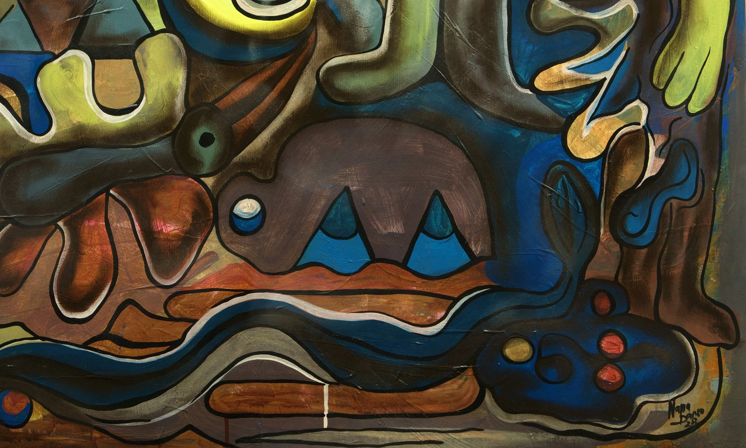 HWEHWE / 
STUDY: inner research.


MATERIALS:
Canvas, Acrylic, Charcoal, Ink, Varnish /
3 ft H x 4 ft W /
2025