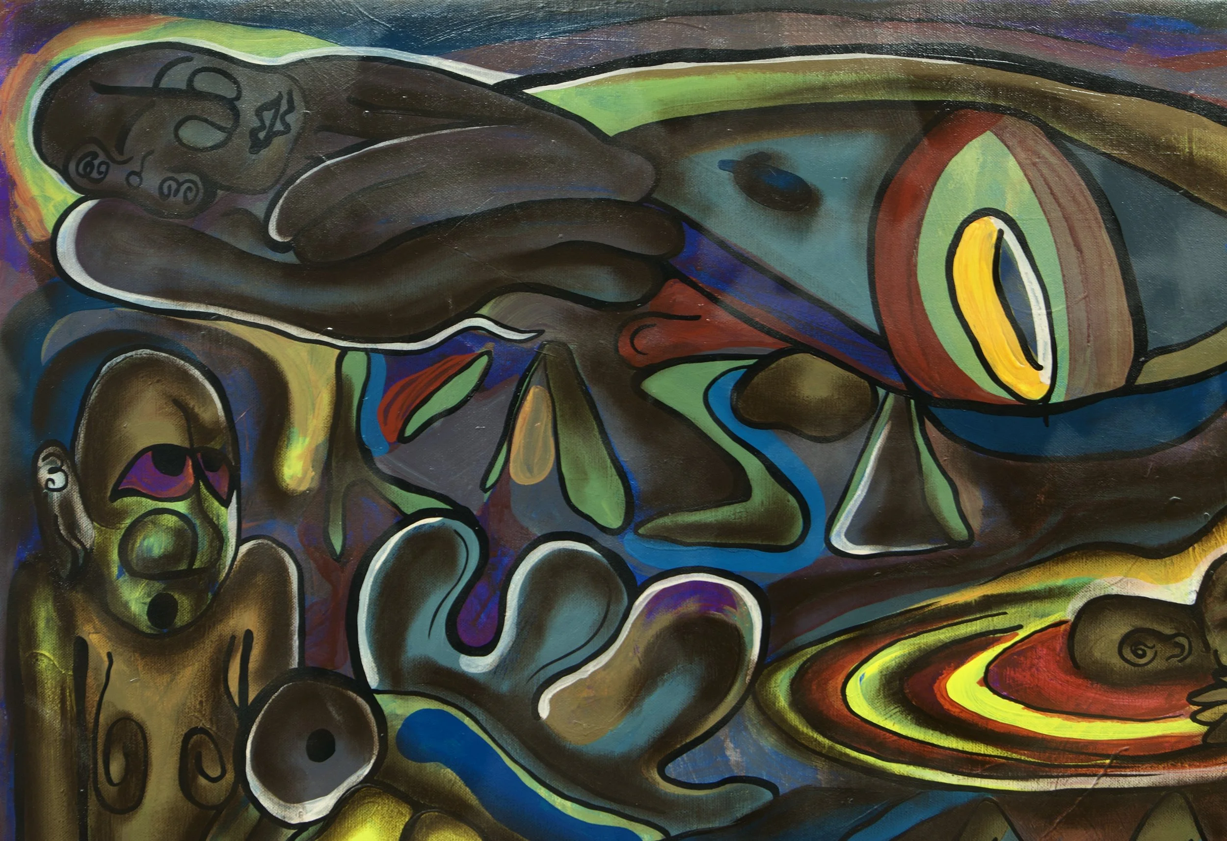 HWEHWE / 
STUDY: inner research.


MATERIALS:
Canvas, Acrylic, Charcoal, Ink, Varnish /
3 ft H x 4 ft W /
2025