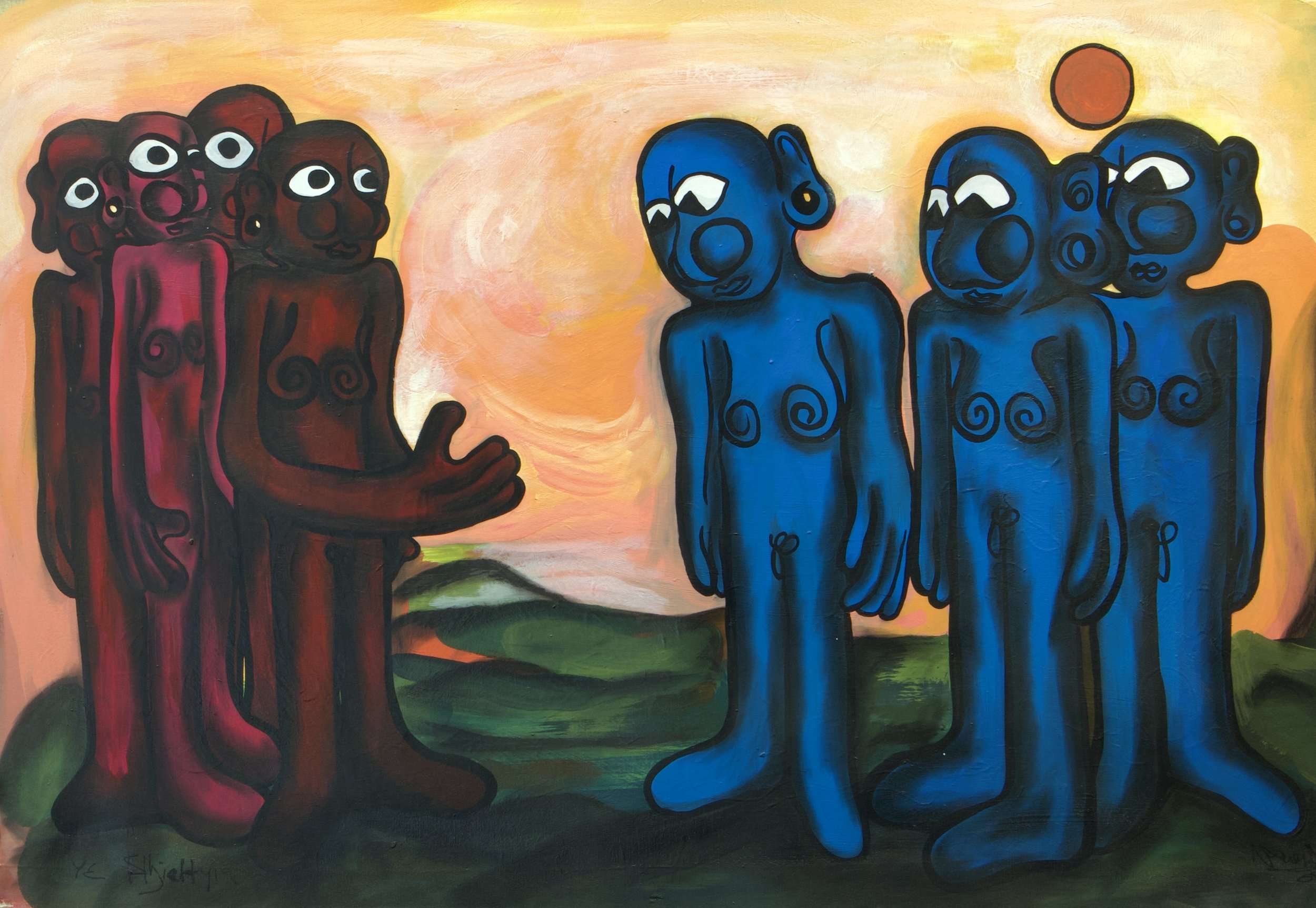 KYEA ME / 
STUDY: A rendevous of two worlds.


MATERIALS:
Canvas, Acrylic, Charcoal, Ink, Varnish /
2 ft H x 3 ft W /
2024