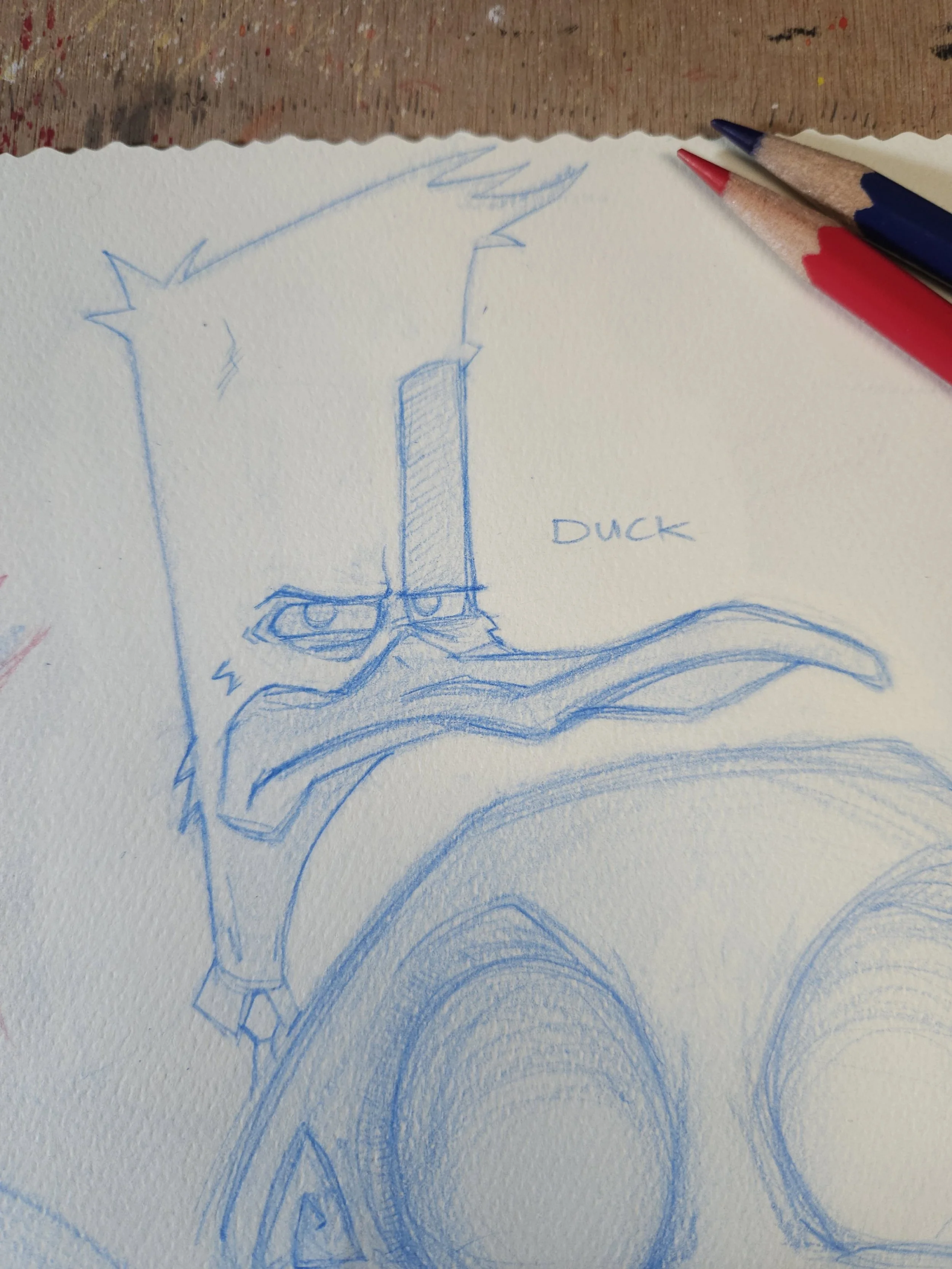 Rough Blue Pencil Sketch The Mercenary Artist 052825 Duck