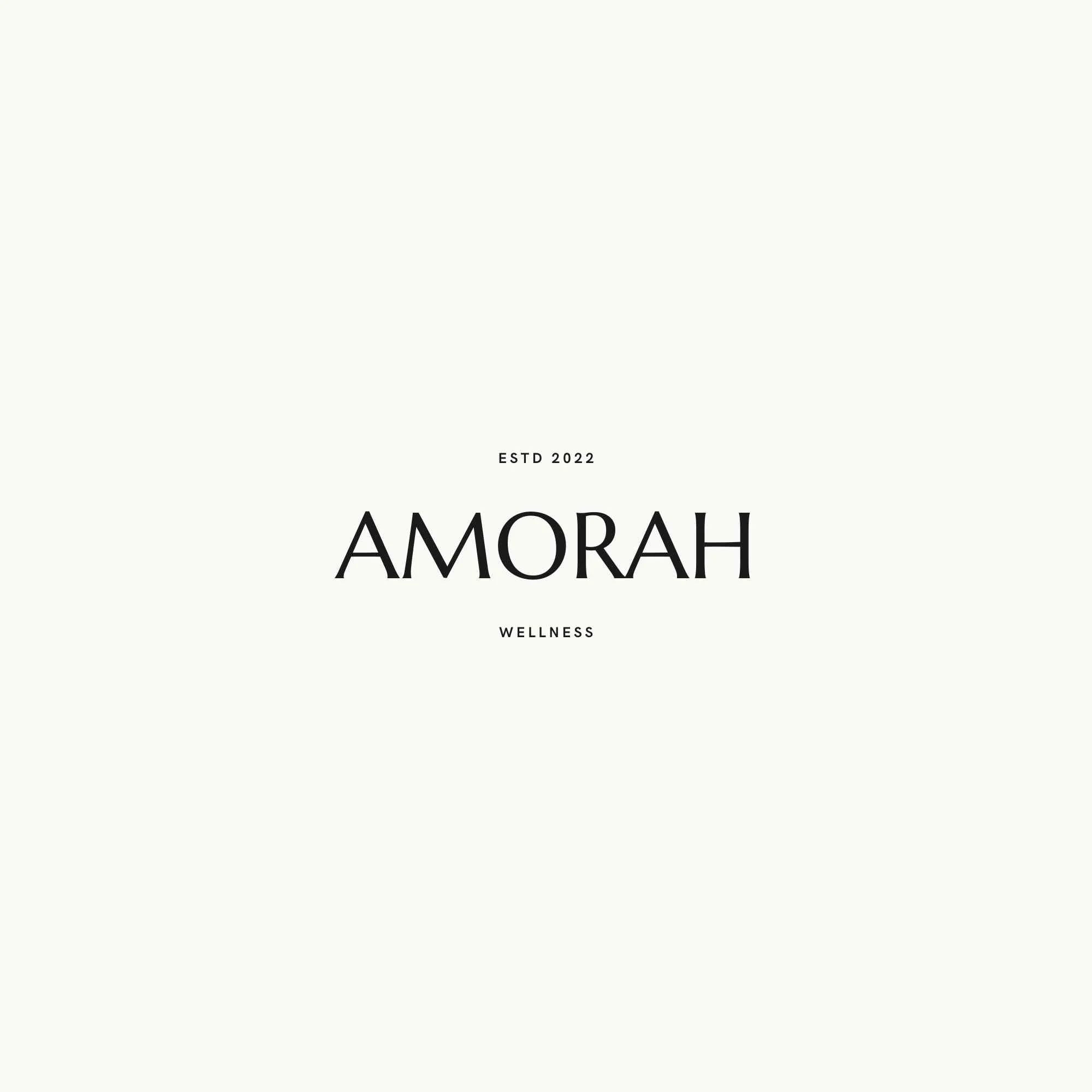 Minimalist wellness brand logo for Amorah with black text on a white background.