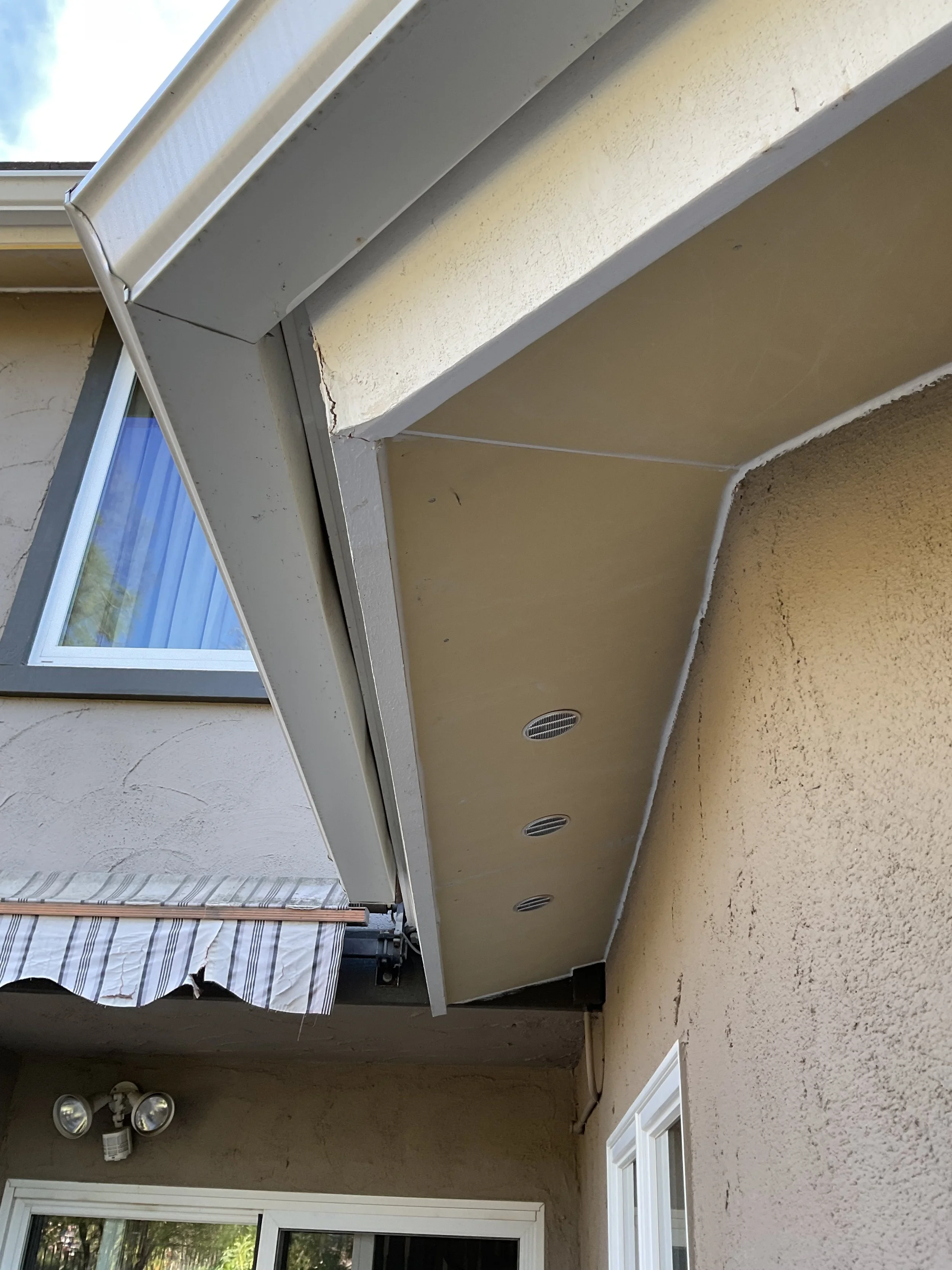 For fire protection, the eaves of this home has been enclosed with James Hardie panel and special fire protection Vulcan Vents were installed to provide proper ventilation to the home.