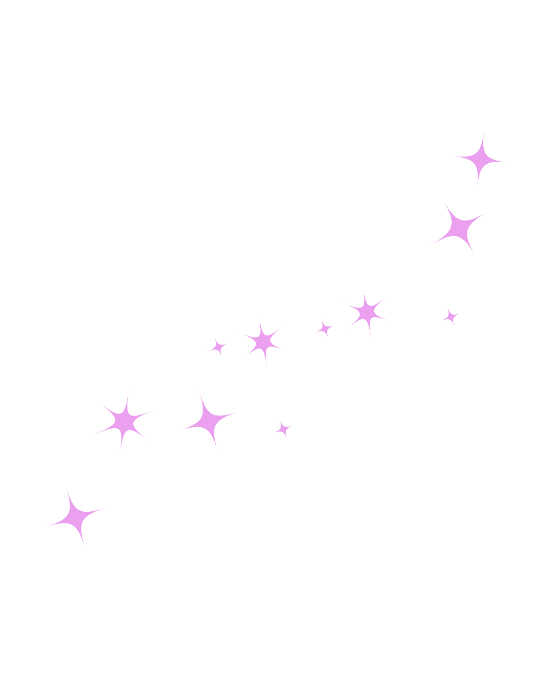 Black background with scattered purple star-shaped sparkles.