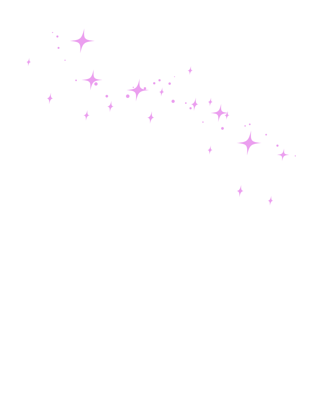 Purple sparkling stars and dots scattered diagonally across a black background.