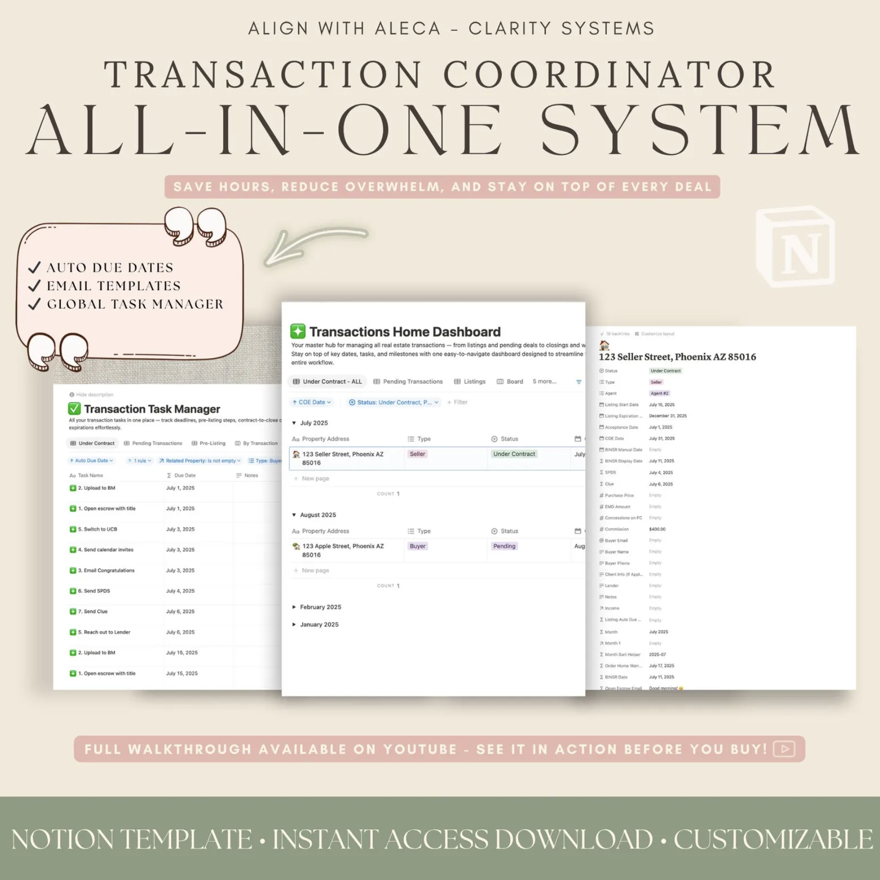 Real Estate Transaction Manager for TC’s: Notion Template for TC Workflow System