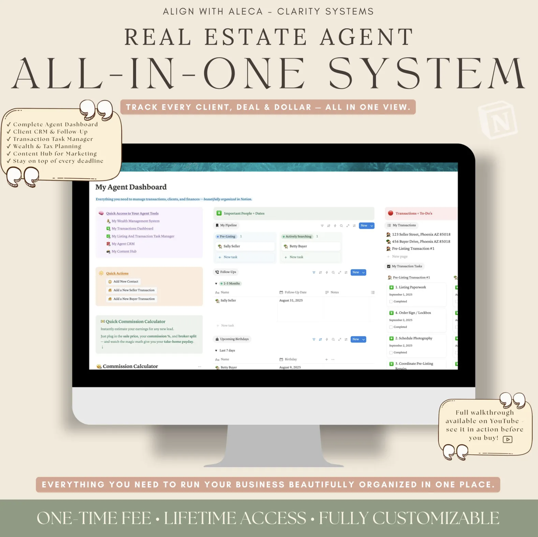 Real Estate Agent Notion CRM | Transaction Management Template: Aligned Agent Success Suite